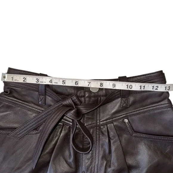 Revolve L’Academie Savon Size Small Dark Brown Leather Shorts Tie Waist Cuffed